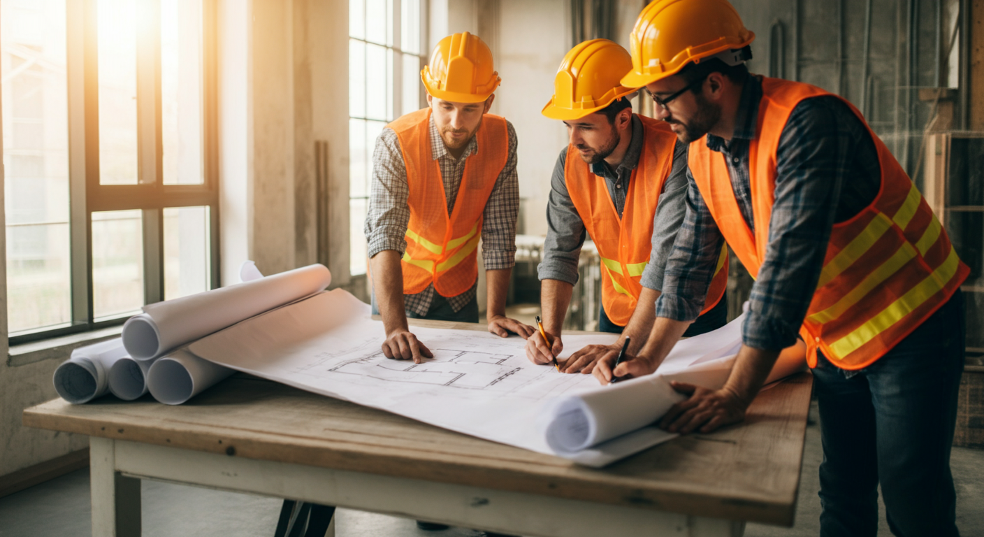 MM Construction team meeting discussing project plans