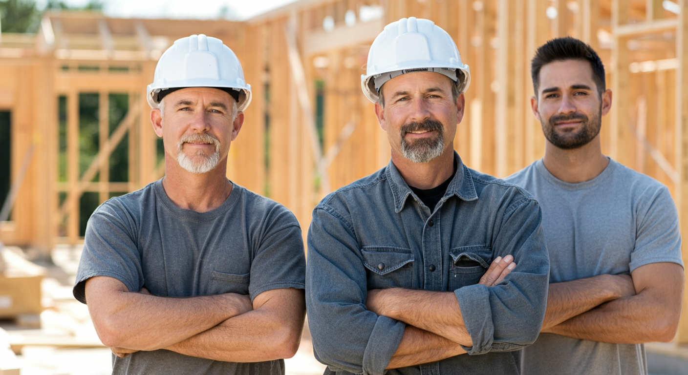 Professional construction crew working on job site
